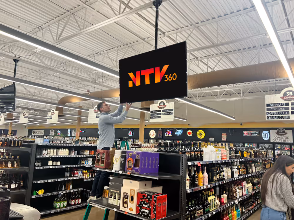 NTV360 screen installed at a local venue partner